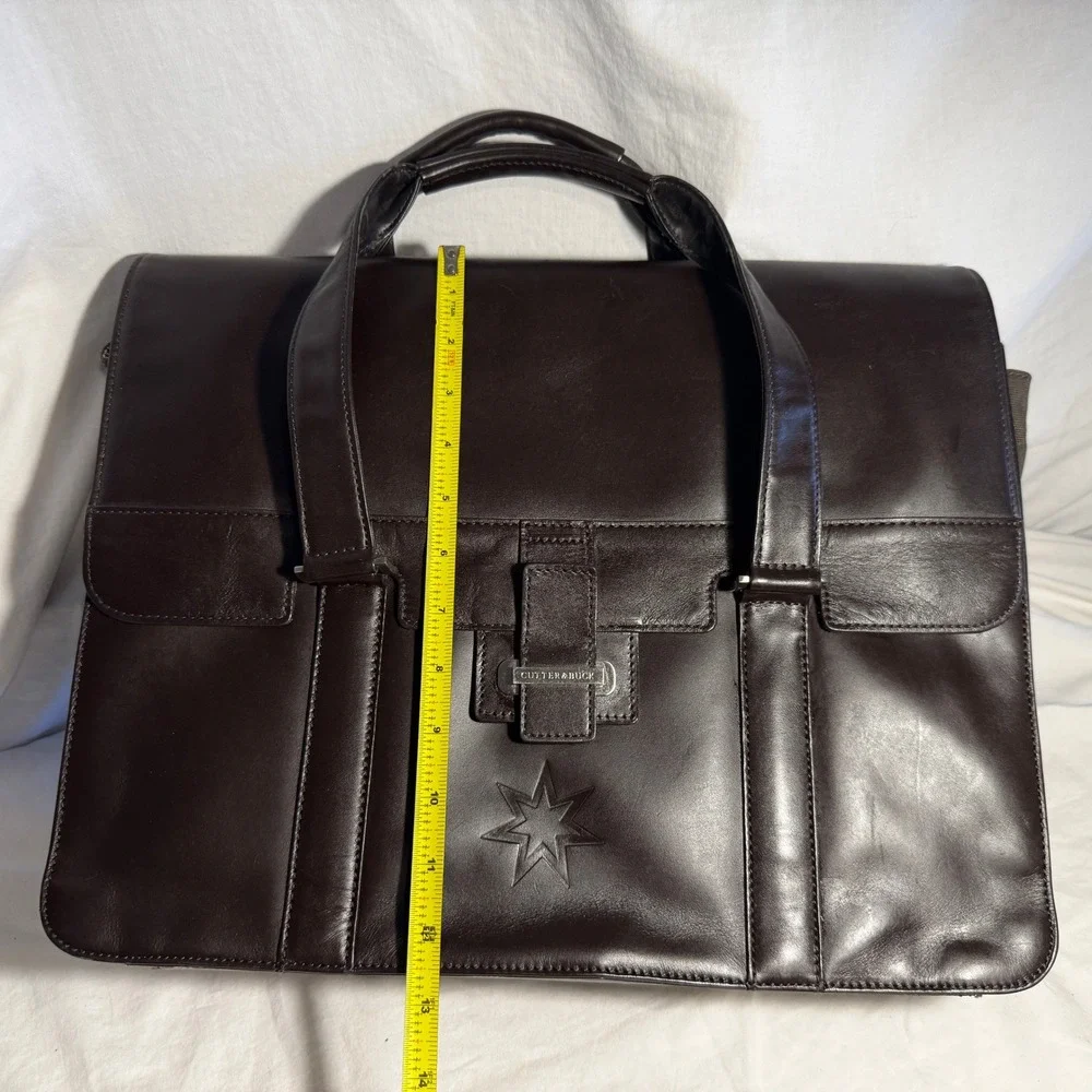 Cutter & Buck Mens Brown‎ Leather Canvas Briefcase Messenger Bag Business Laptop